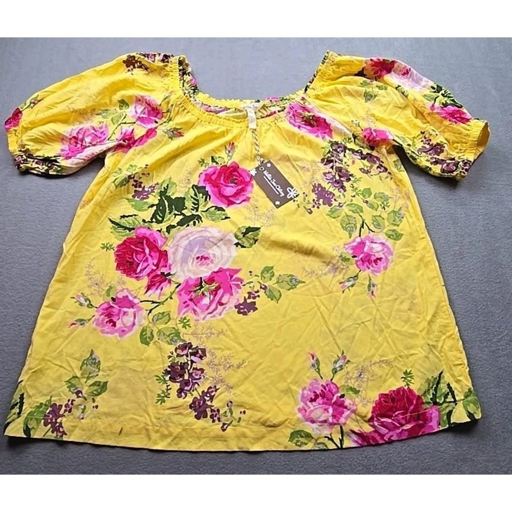 Matilda Jane In Town Peasant Blouse Top Yellow Floral‎ SIZE M Puff Sleeves NWT